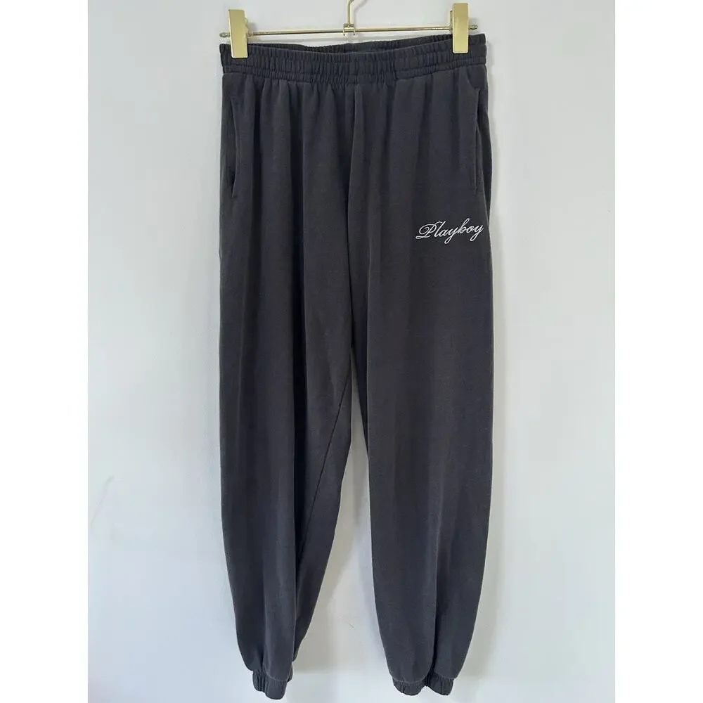 Playboy By Pacsun Black Script Fleece Lined Jogger Sweatpants Womens XS